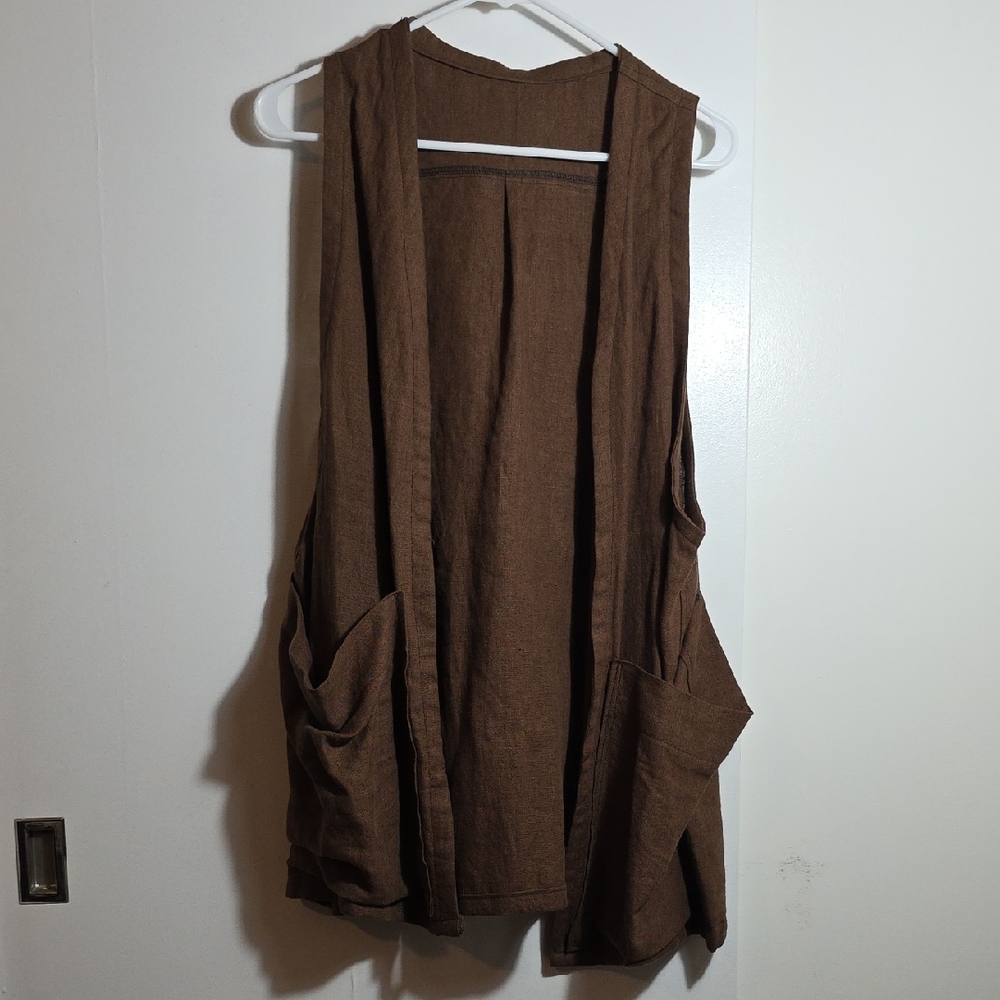Brown Sleeveless Vest with Pockets